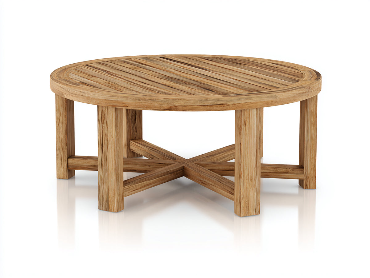 Tavolo da giardino - Legno di teak - 100 x 100 x 45 cm - Marrone naturale - Stile rustico con piano a doghe
