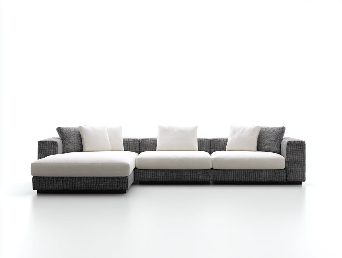 Divano angolare - Tessuto - 315x180x78 cm - Bianco-Grigio antracite - Stile minimalista