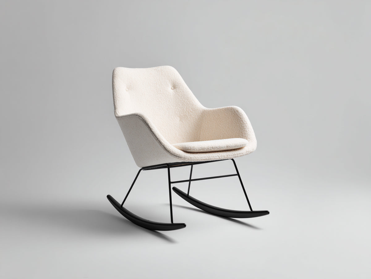 Sedia a dondolo - Tessuto bouclé-metallo - 85x74x92 cm - Bianco crema-nero - Stile moderno