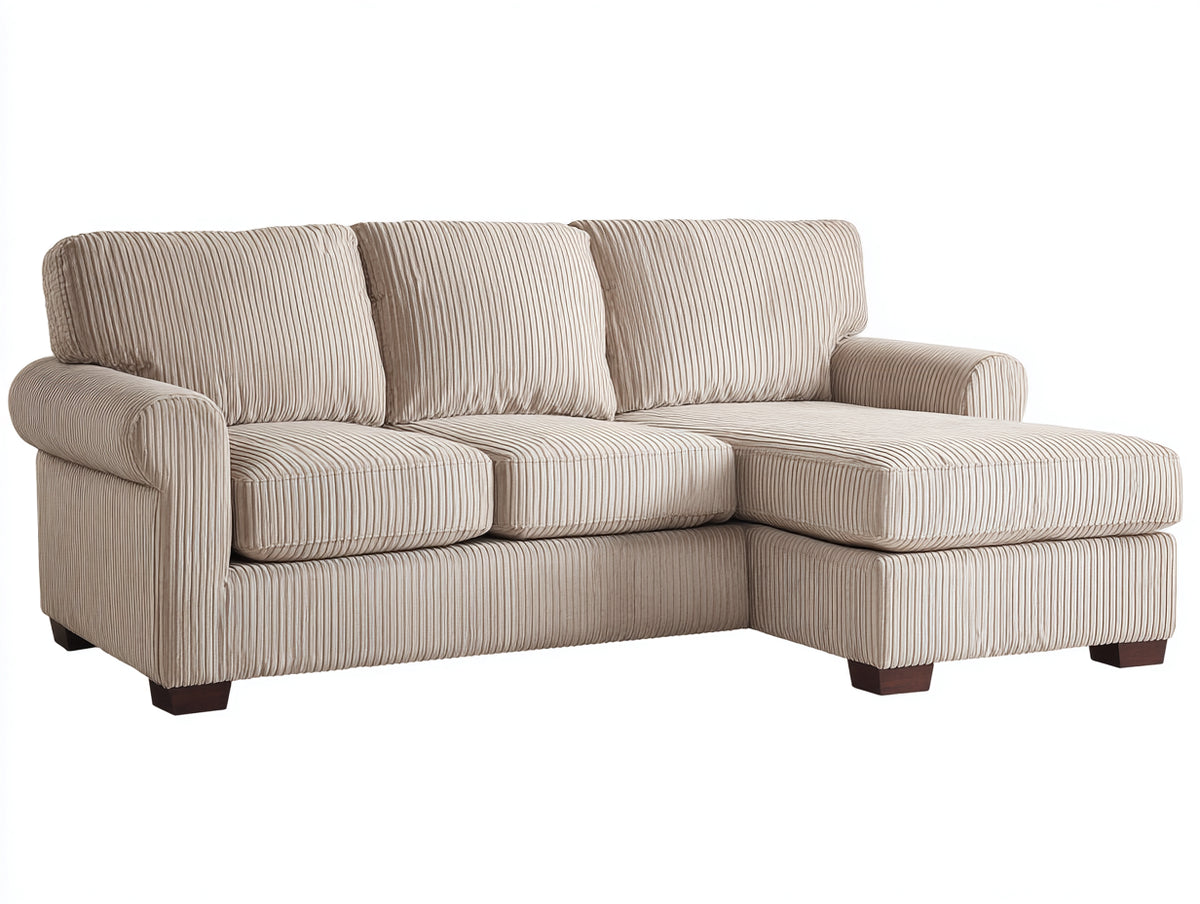Divano angolare - Velluto - 275x165x90 cm - Beige - Stile contemporaneo