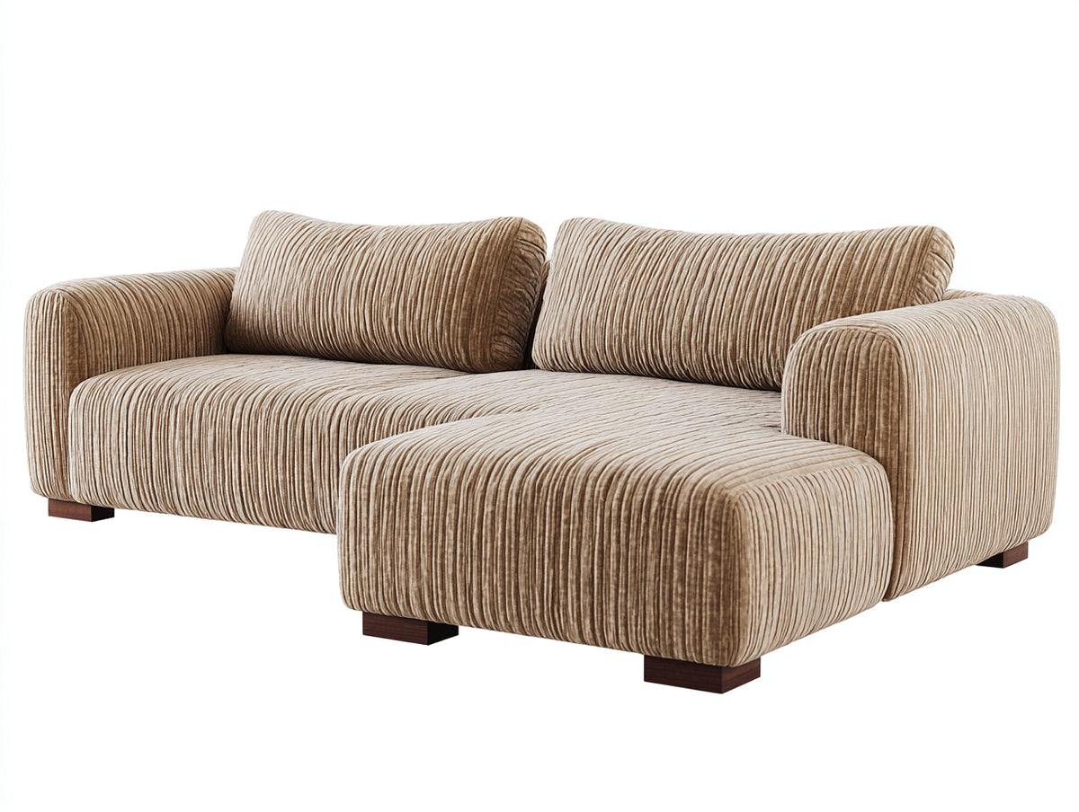 Divano angolare - Velluto - 290x170x85 cm - Marrone chiaro - Stile moderno