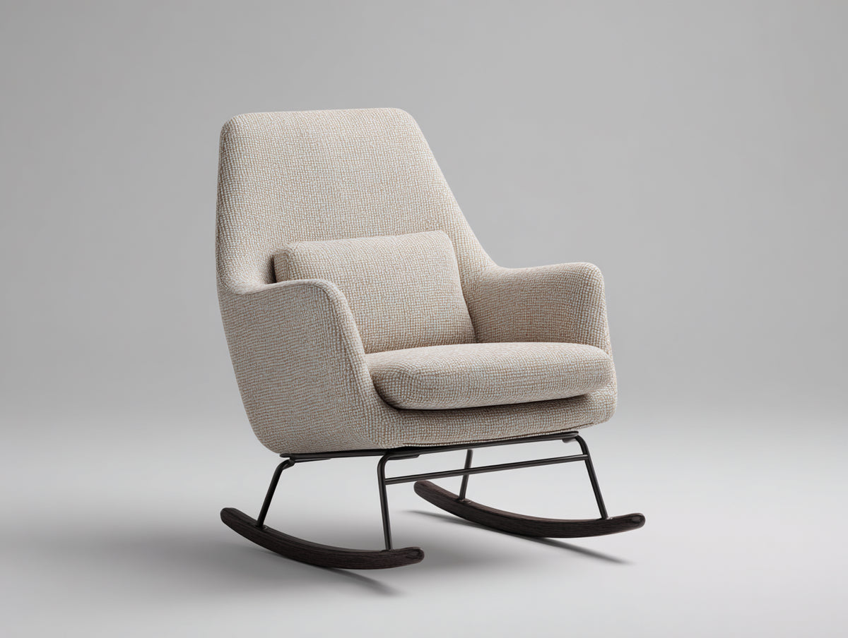 Sedia a dondolo - Tessuto-metallo-legno - 86x78x98 cm - Beige-nero-legno scuro - Stile moderno