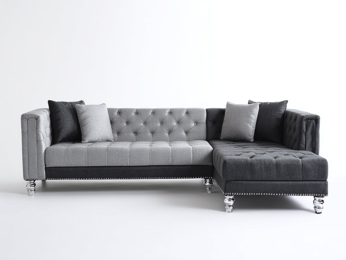 Divano angolare - Tessuto - 305x175x86 cm - Grigio chiaro-Grigio antracite - Stile glamour