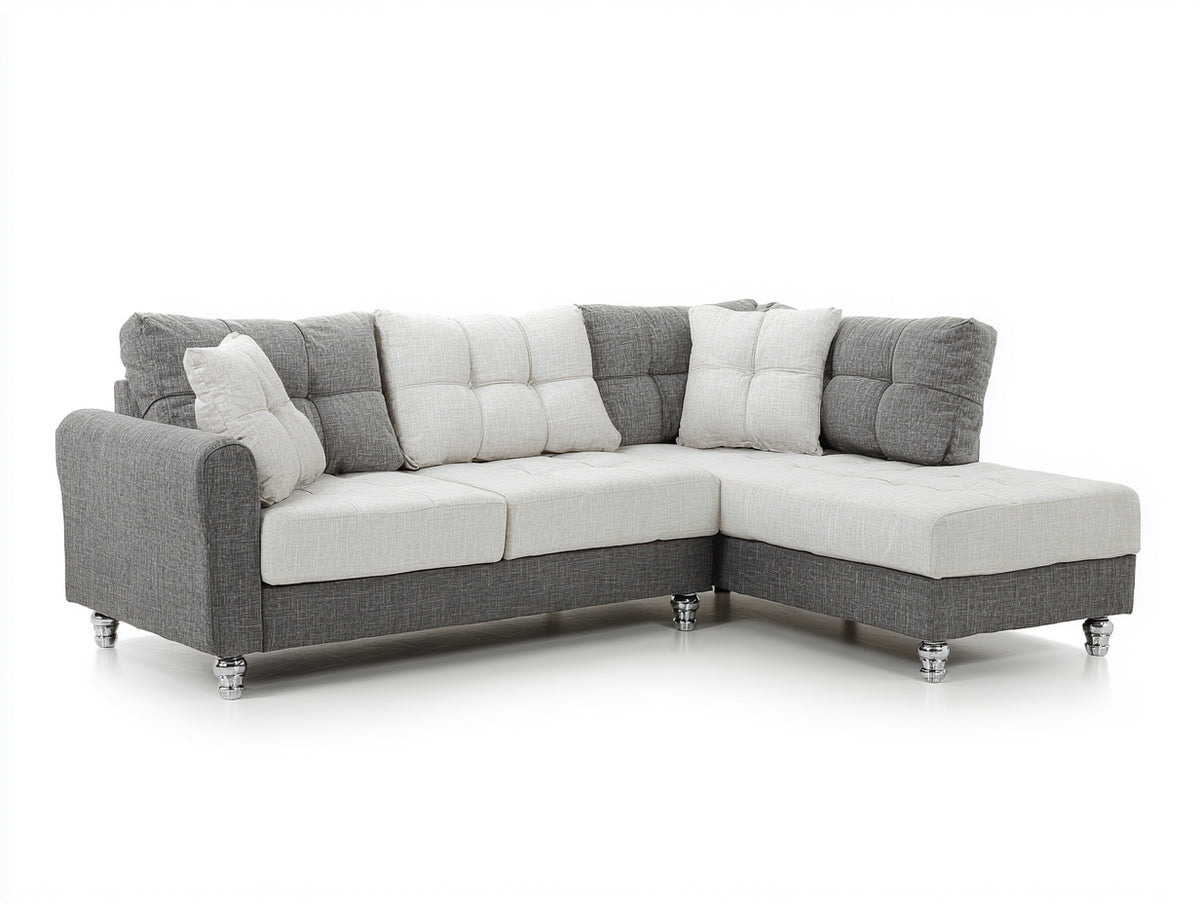 Divano angolare - Tessuto - 280x170x88 cm - Grigio-Avorio - Stile moderno