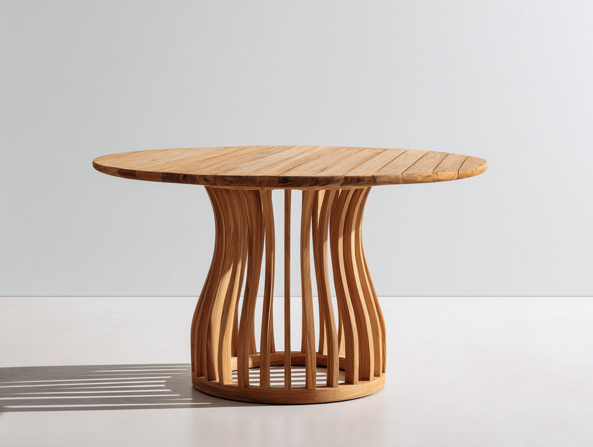 Tavolo da giardino - Legno di teak - 120 x 120 x 75 cm - Marrone chiaro - Stile moderno con base curva
