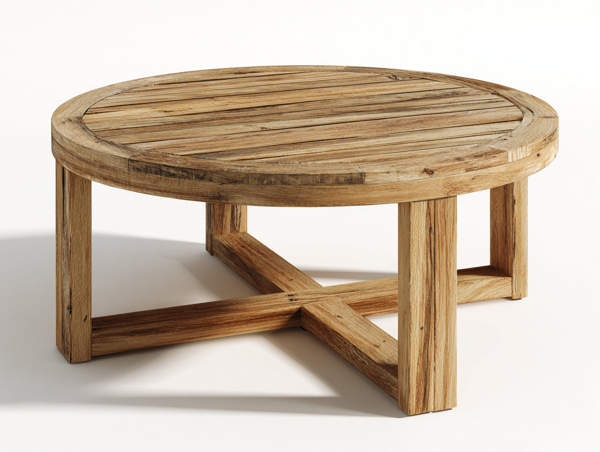 Tavolo da giardino - Legno di teak - 95 x 95 x 42 cm - Marrone naturale - Stile rustico con piano a doghe